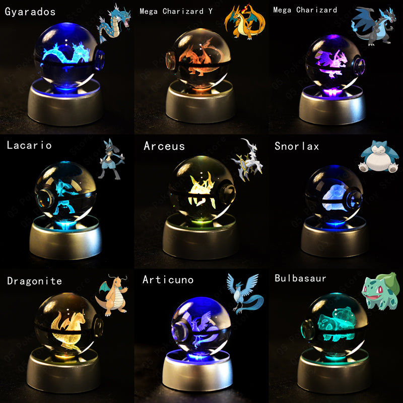 Pokémon 3D Crystal Ball Pikachu Ginger Mew Metso Figurines Lamp