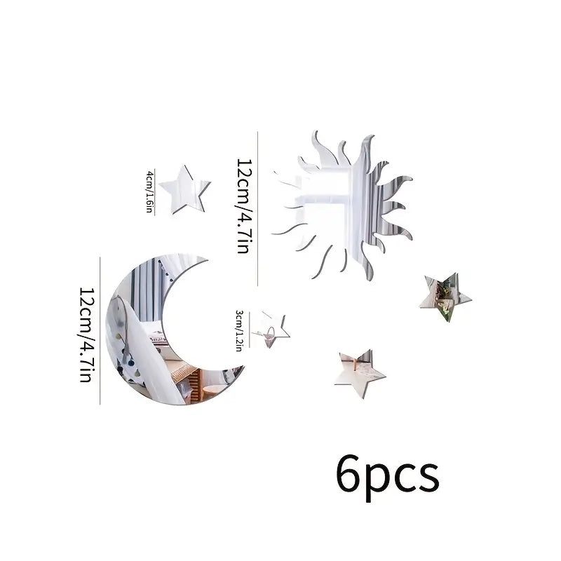 6pcs Star & Moon Combination Mirror Wall Sticker