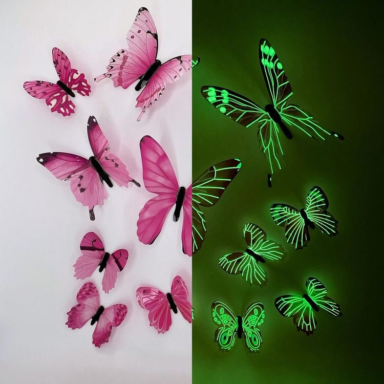 New 12Pcs Fashion 3D Luminous Butterfly Creative Wall Sticker