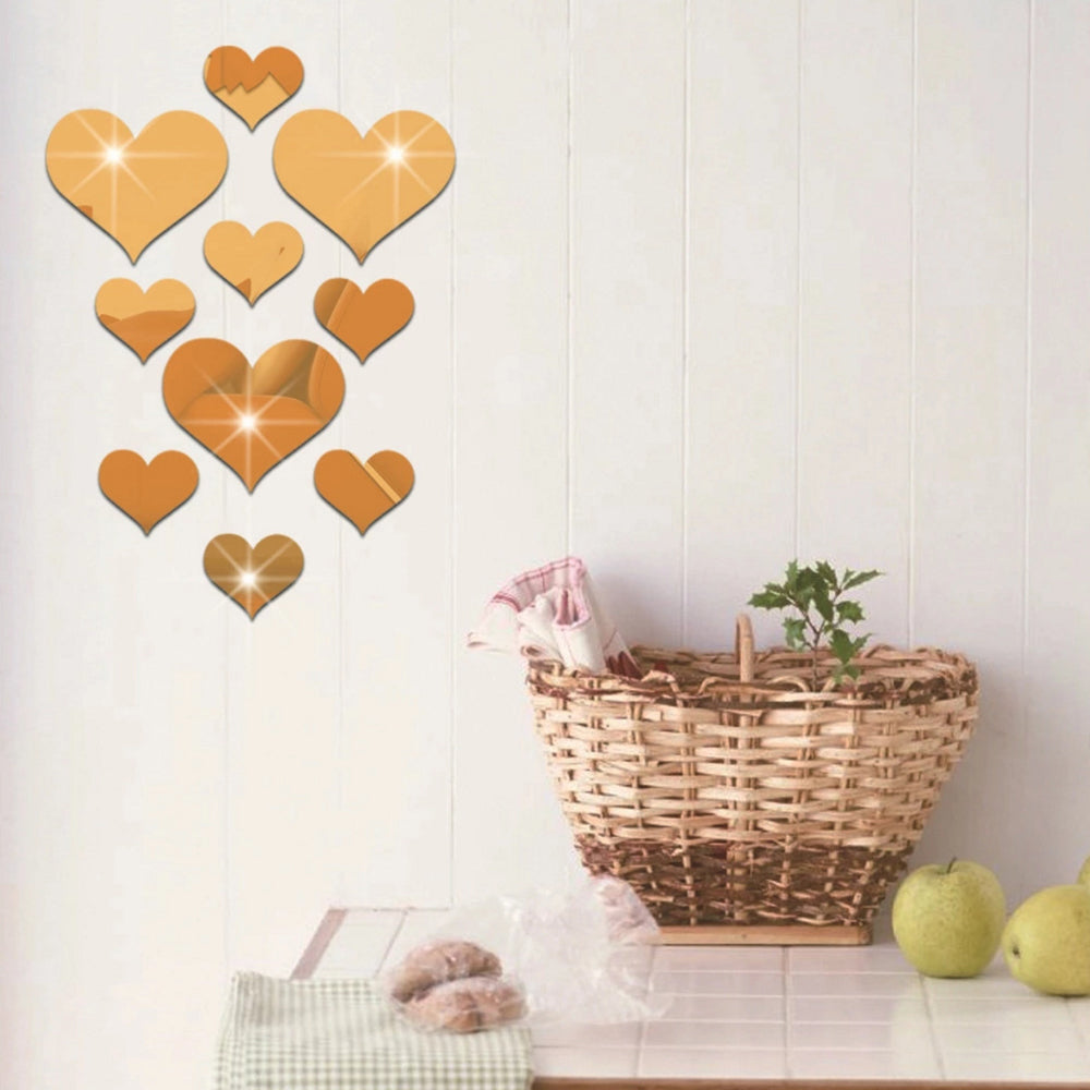 10Pcs/Set Durable Love Heart Stickers Wall Sticker Mirror