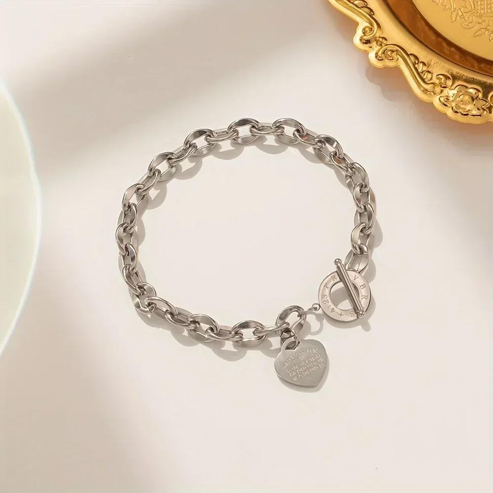 Stainless Steel Bracelet With Heart Pendant