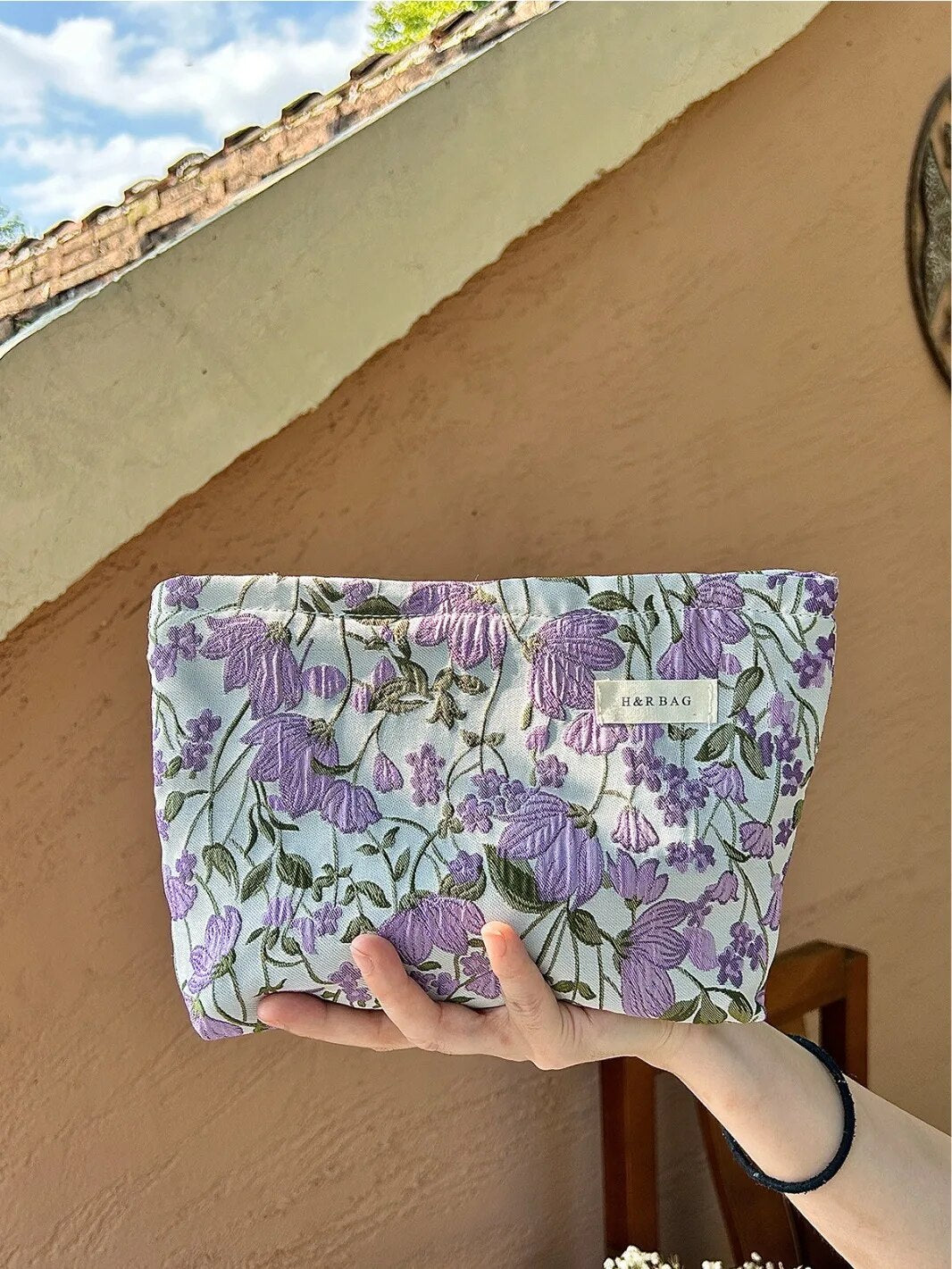 Taro Flower Colored Woven Makeup Bag