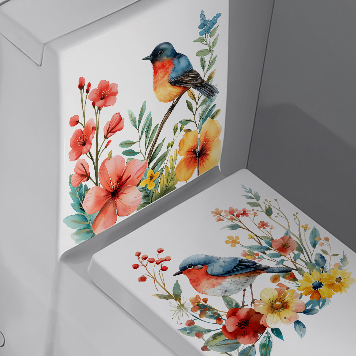 2PCS DIY bathroom sticker bird flower design for bathroom