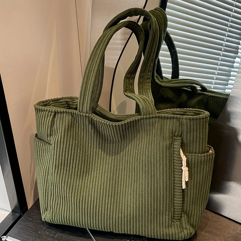 Casual Corduroy Handbag with Zipper
