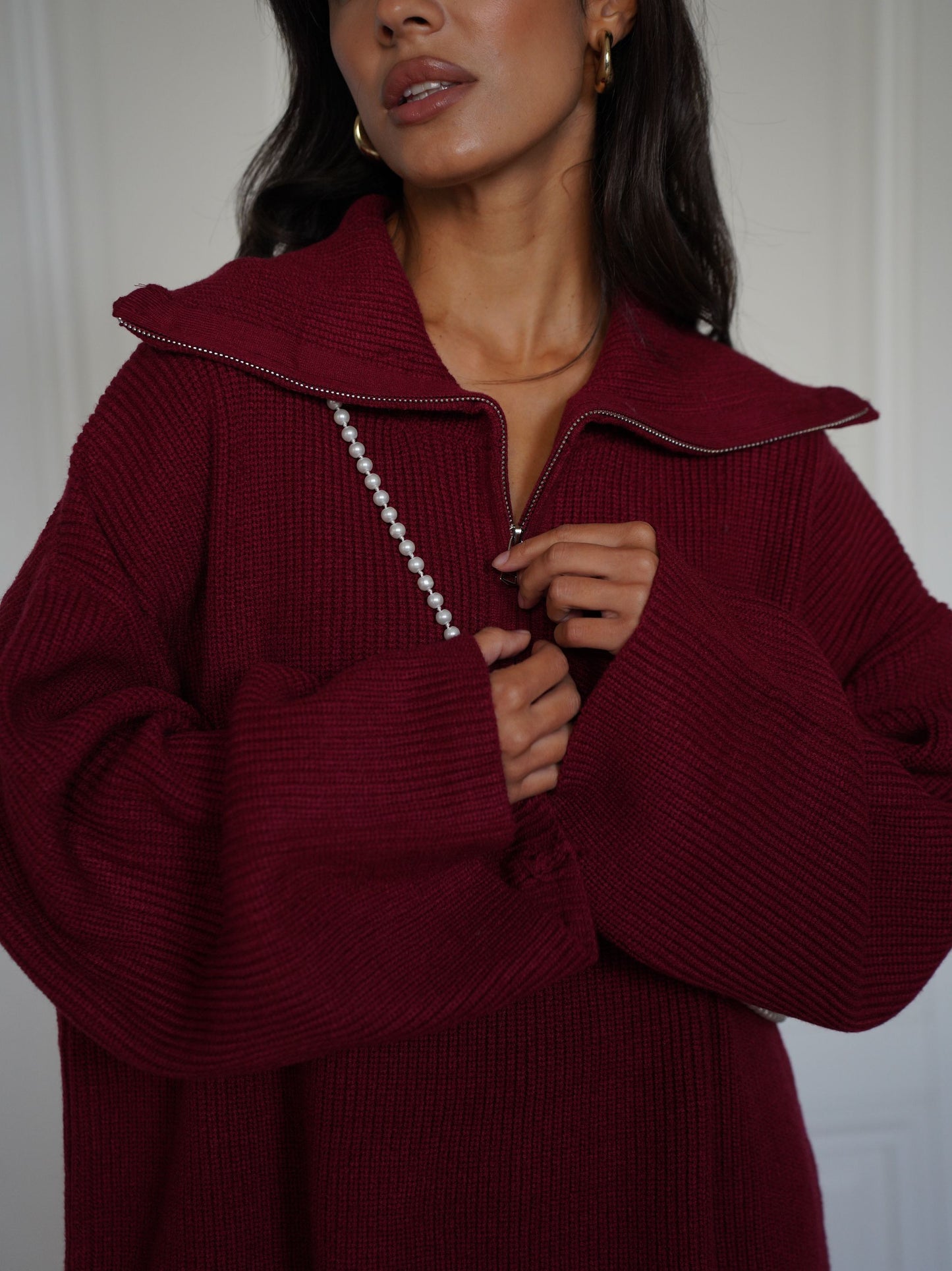 Woolen Suit Solid Color Half Zip Top Two Piece Set