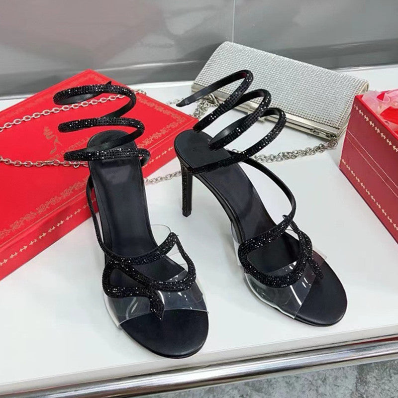 Women Rhinestones Snake Twine Around Ankle Strap