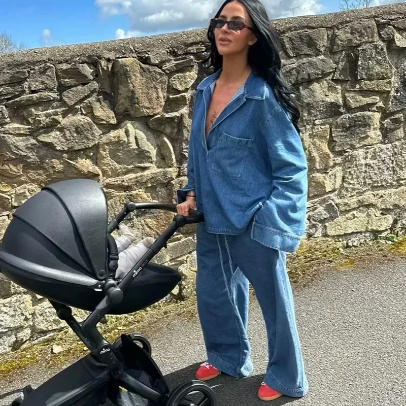 2025 Womens Denim Set with Collared