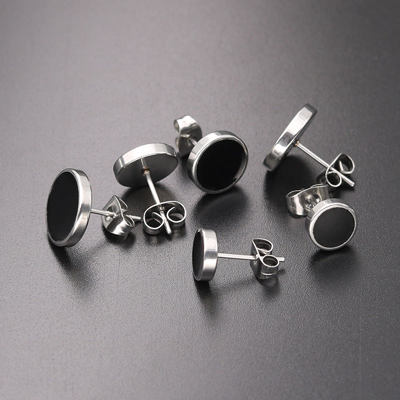 1 Pairs Stainless Steel Enamel Round Stud Earrings