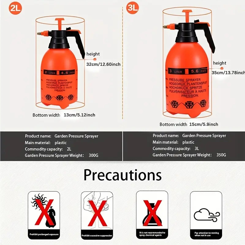 Hand Press Water Sprayer - 2L Garden Watering Can with Adjustable Head