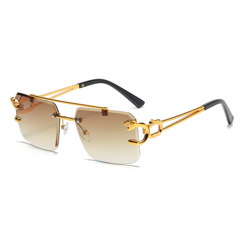 Fashion Rimless Square Double Bridge Sun Glasses