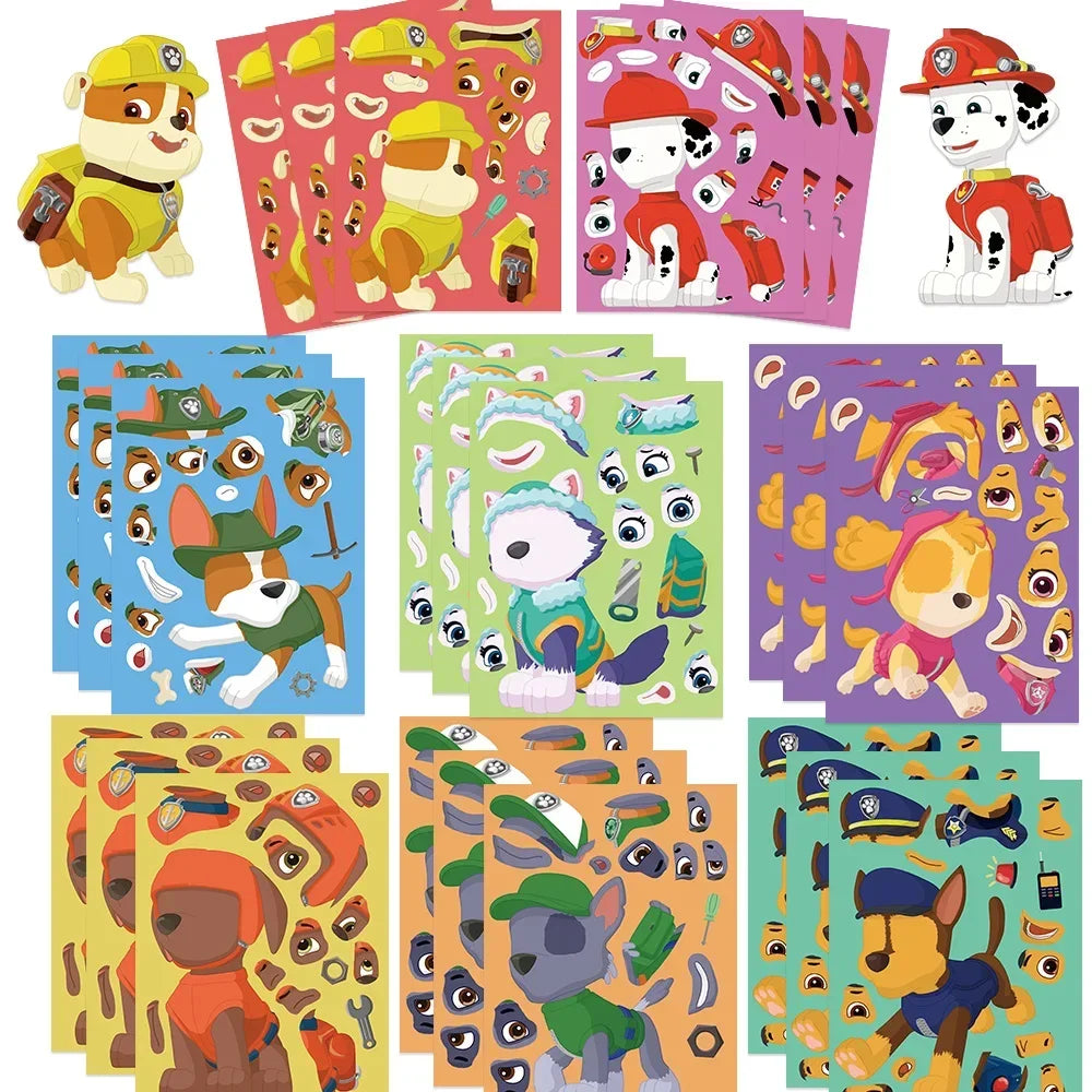 8Sheets PAW Patrol Chase Skye Puzzle Stickers