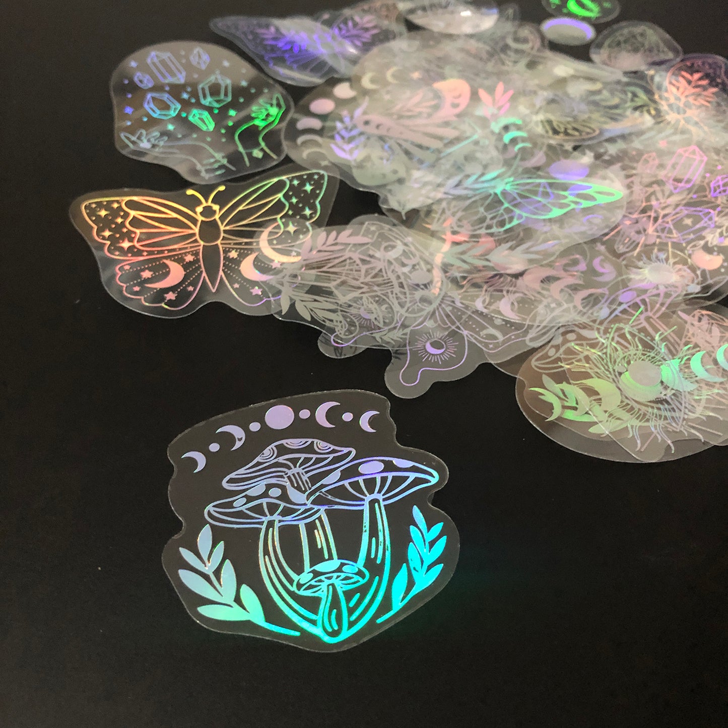 40pcs Holographic Glitter Stickers PET Transparent Shiny