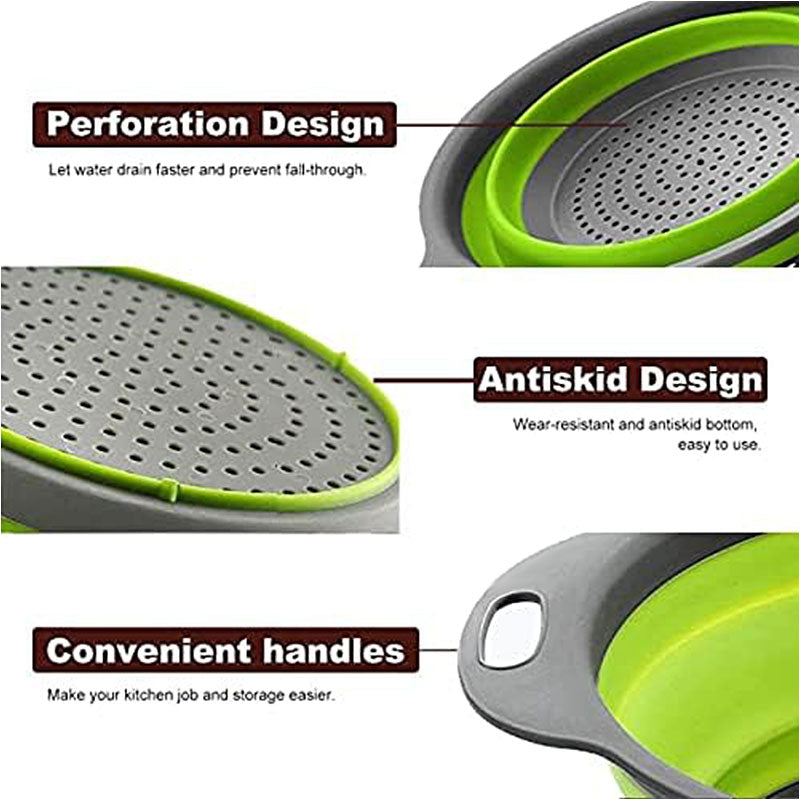 Round Collapsible Colander Silicone Kitchen Fruit Vegetable Washing Basket