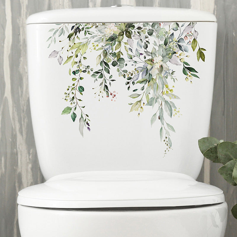 Green Plant Leaves Bathroom Toilet Sticker