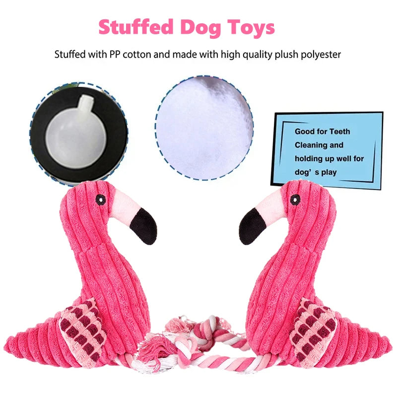 Cute Flamingo Plush Dog Toys Funny Interactive Squeaky