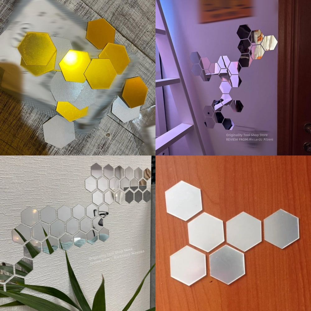 Mirror Sticker Acrylic Wall Sticker Hex Self-Adhesive Mosaic Tiles