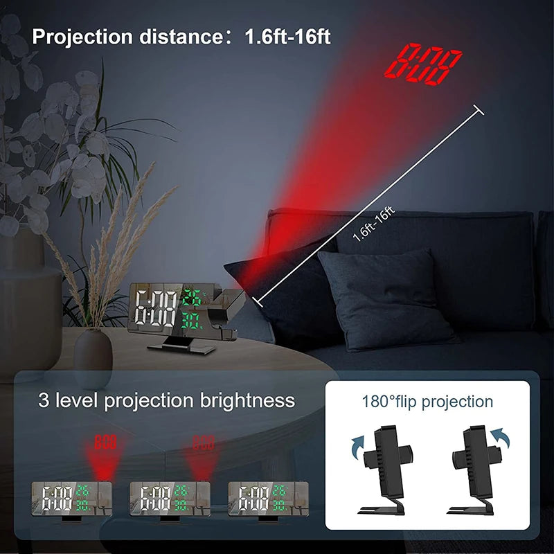LED Digital Alarm Clock Projection Clock Projector