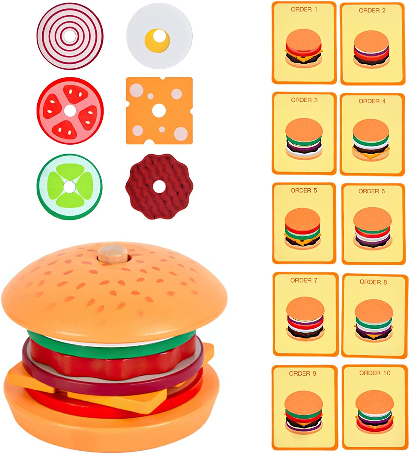 Montessori Wooden Burger Stacking Toys for Toddlers