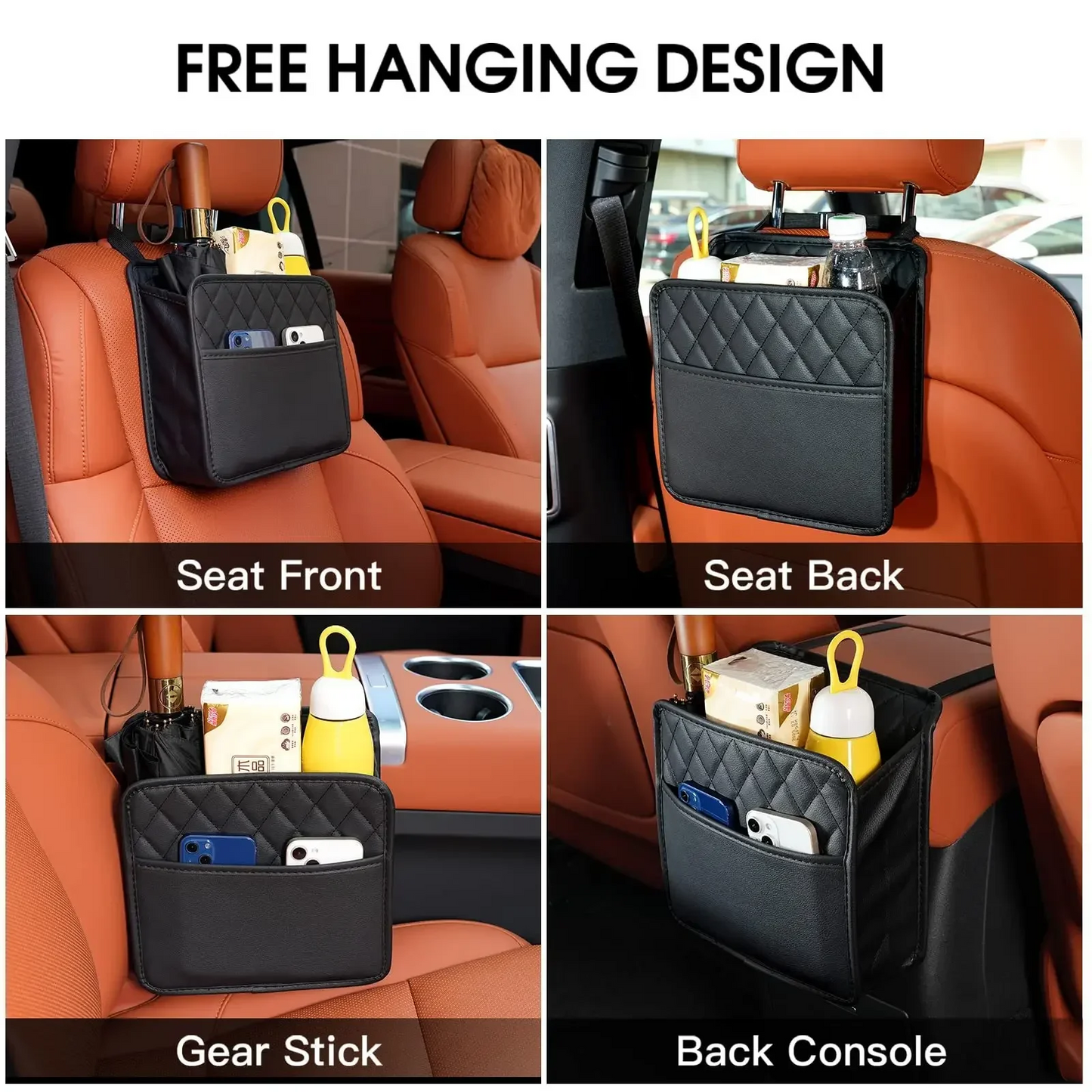Multi-functional car seat back storage bag Leather