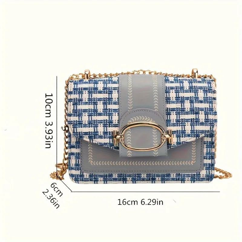 Chic Mini Plaid Tweed Crossbody Bag with Adjustable Strap