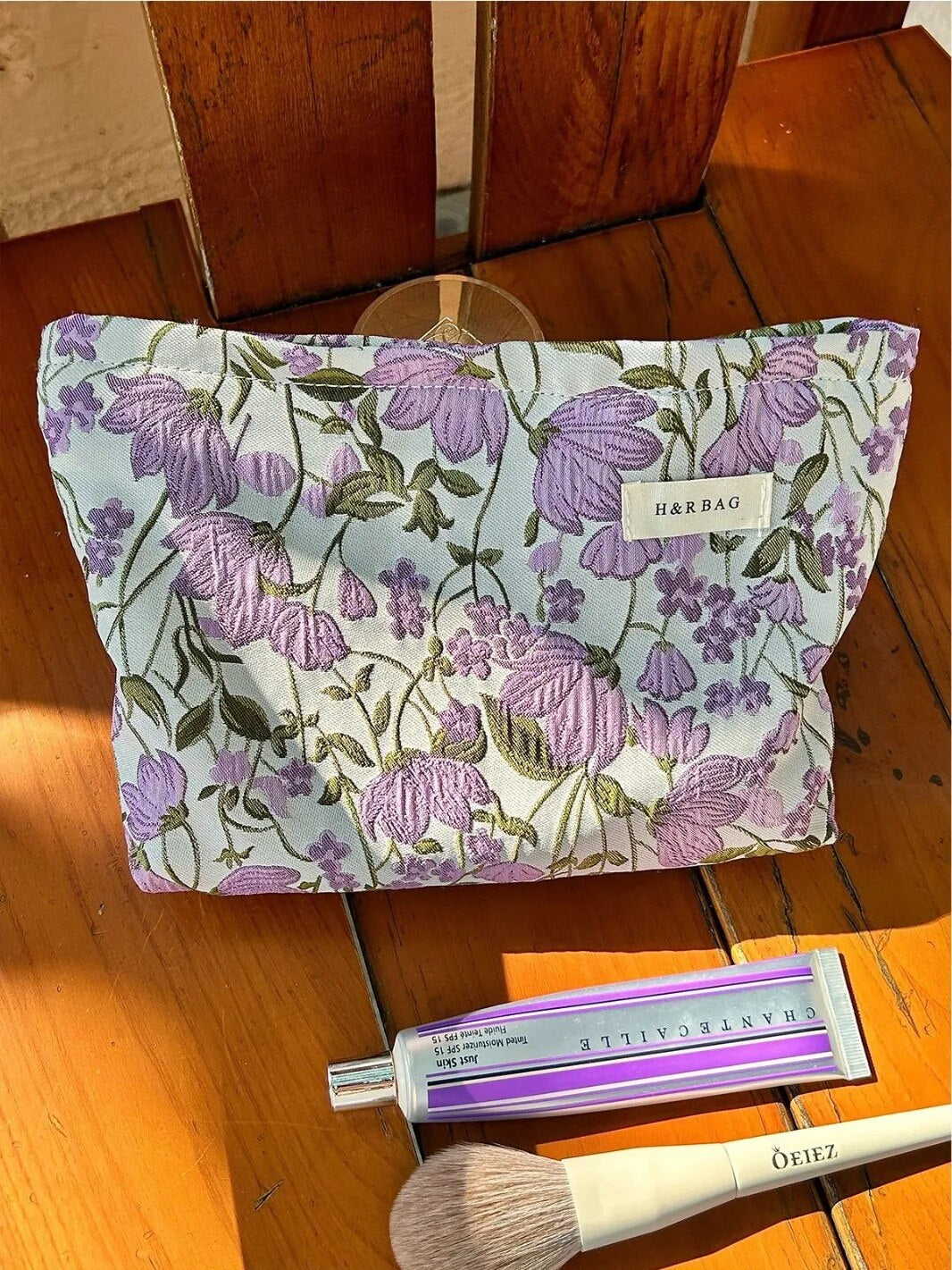 Taro Flower Colored Woven Makeup Bag