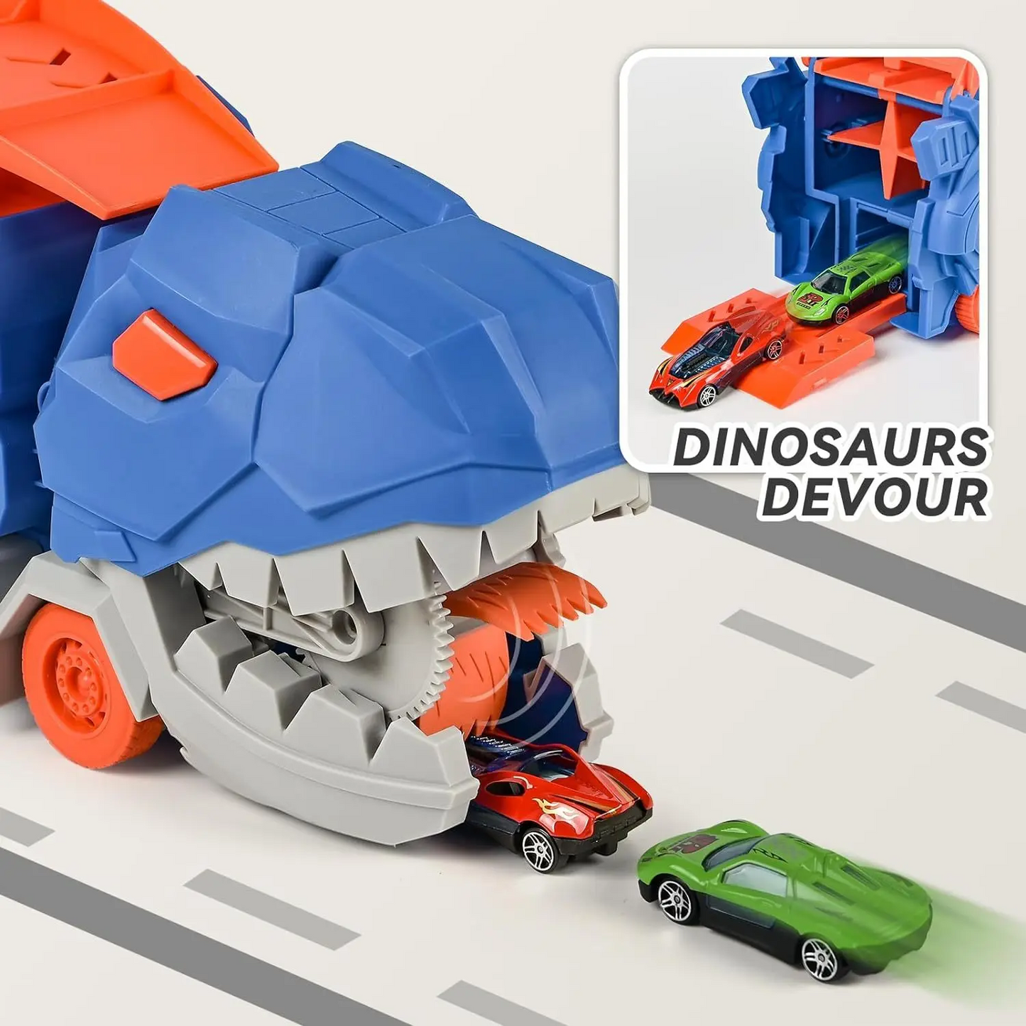 The transport dinosaur truck folds and slides 25 inches
