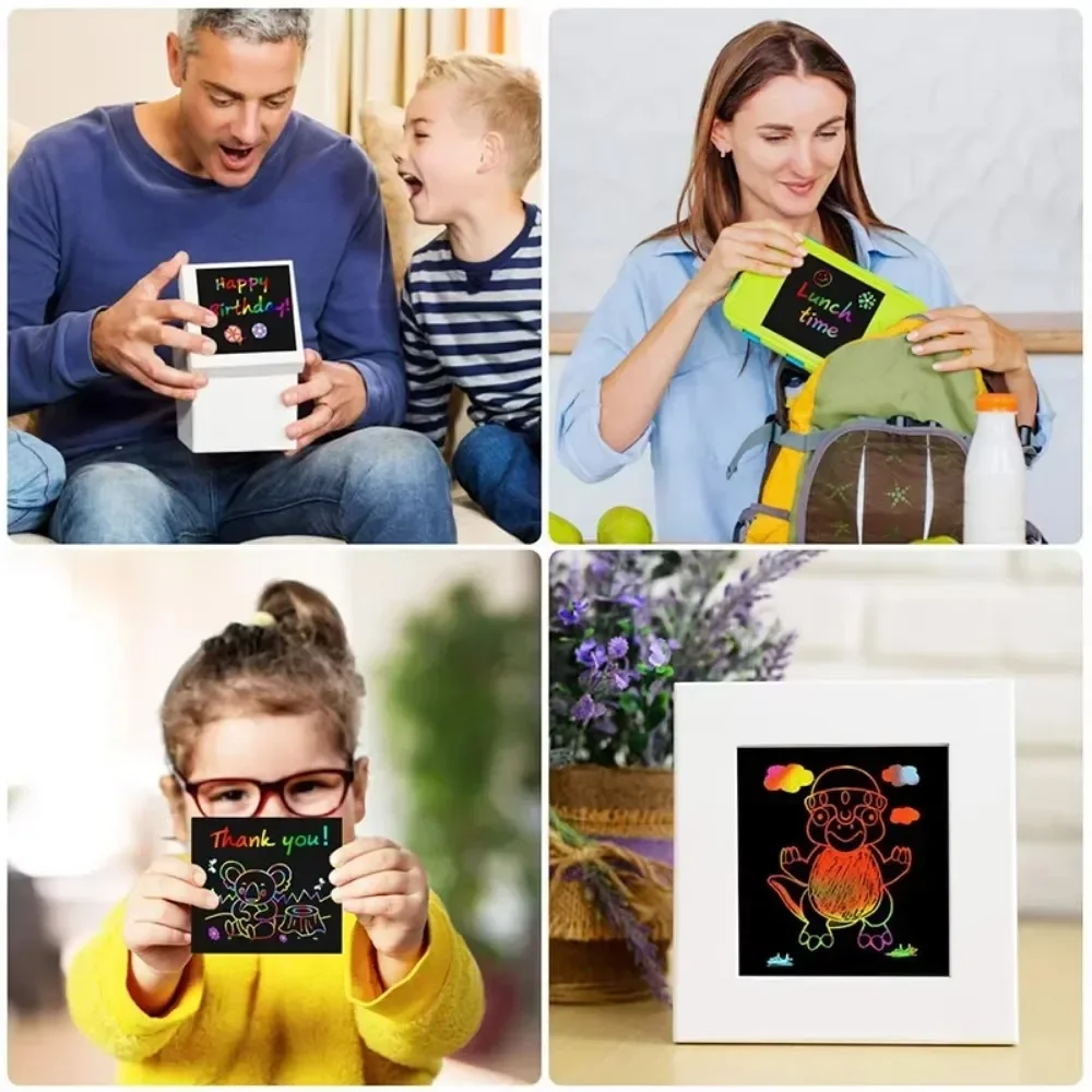 100Pcs Magic Color Rainbow Scratch DIY Toys Mini Notes Paper Pad Cards