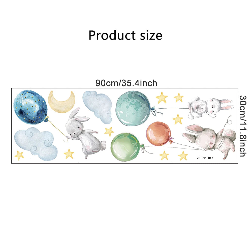 Cute Lovely Flying Rabbits Wall Stickers For Kids Balloons