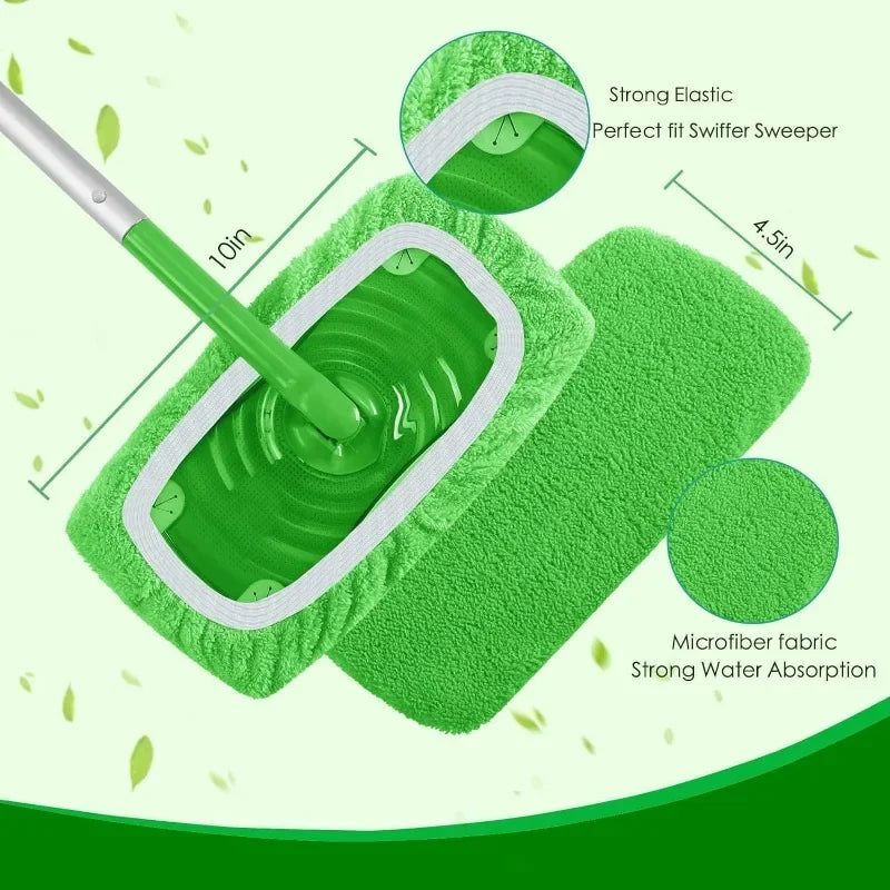 Sweeper Wet & Dry Cleaning Cloths Reusable Microfiber Mop Pads Green