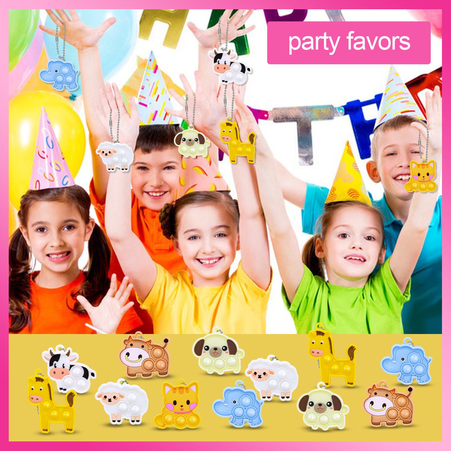 10 Pcs Cartoon Animal Pop Keychain Hanging Stress Relief Toys