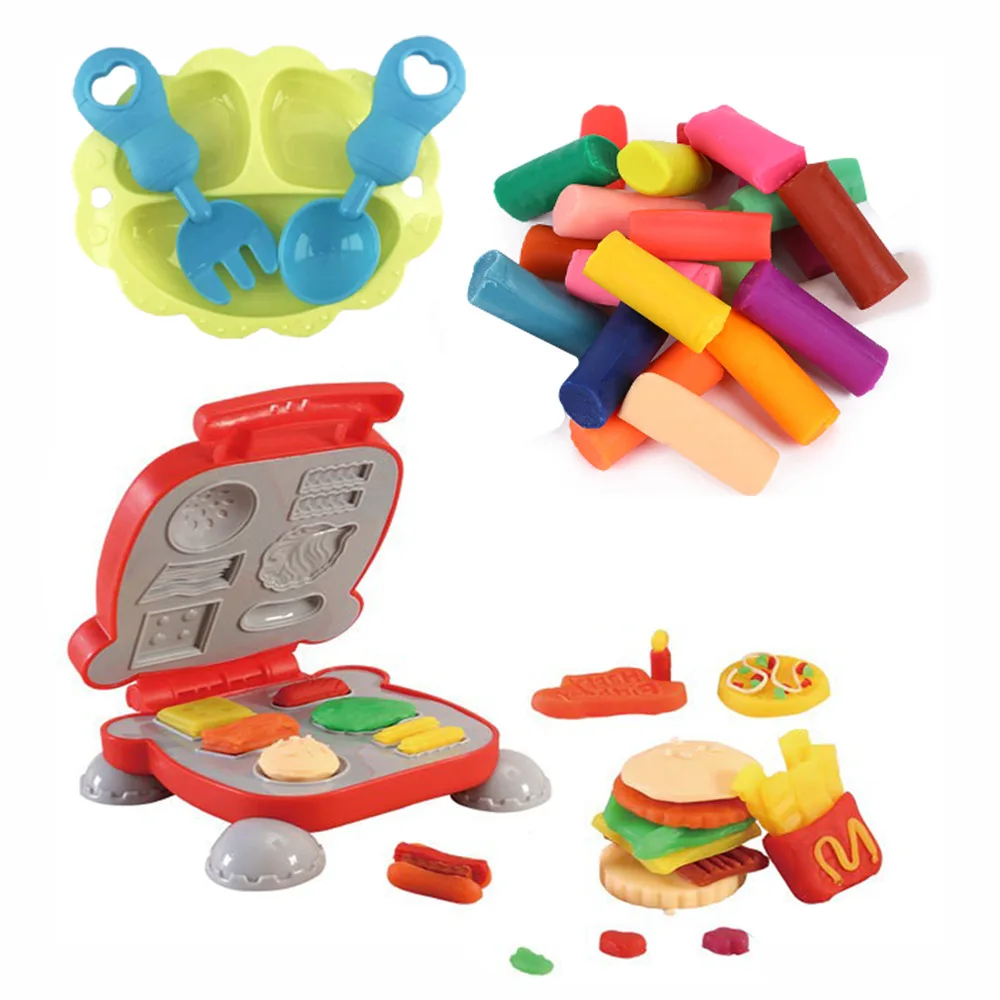 3D Color Clay Toy Kids Pretend Play Ice Cream Maker Burger