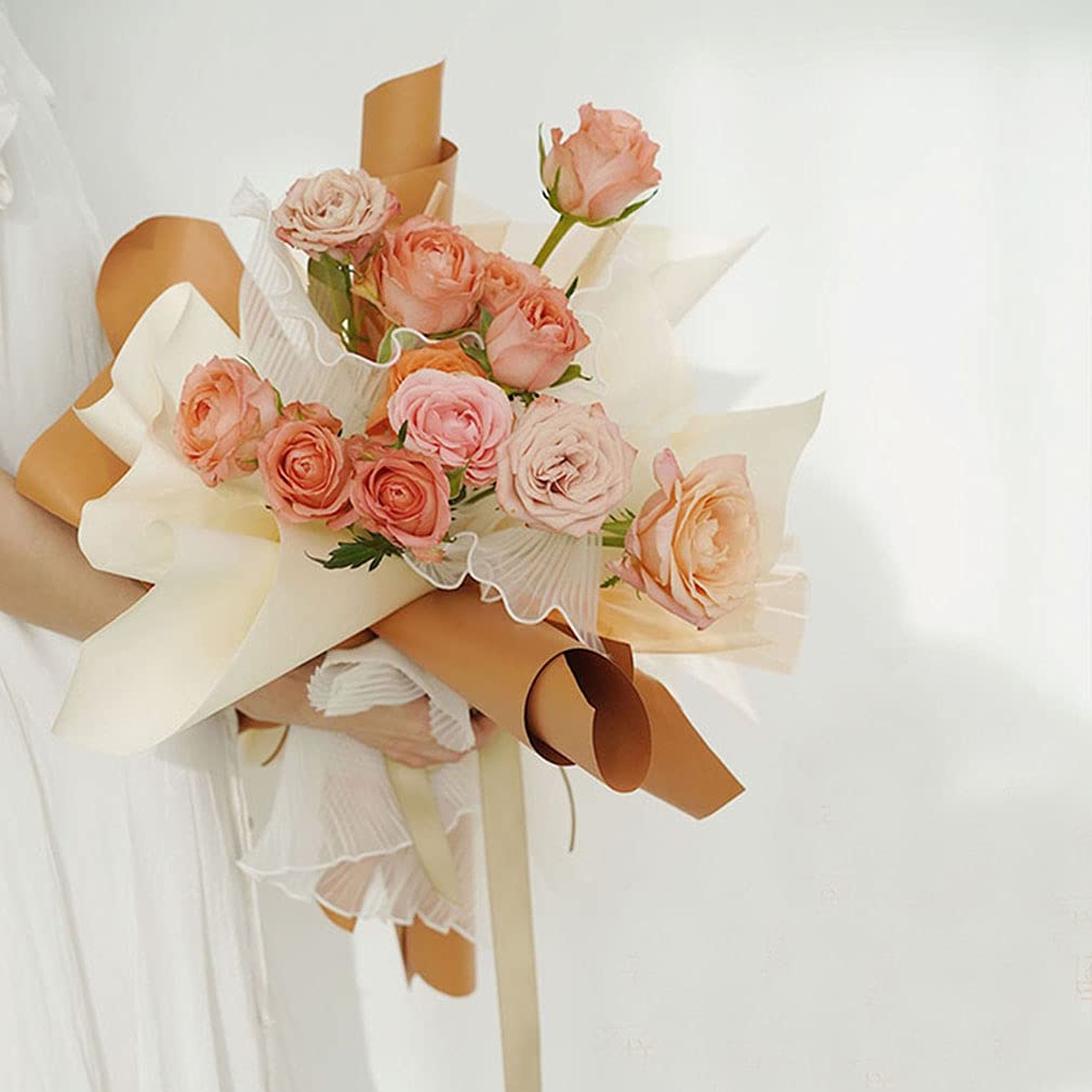 White Floral Packaging for Bouquets Including Decorative Mesh Wrapping Paper