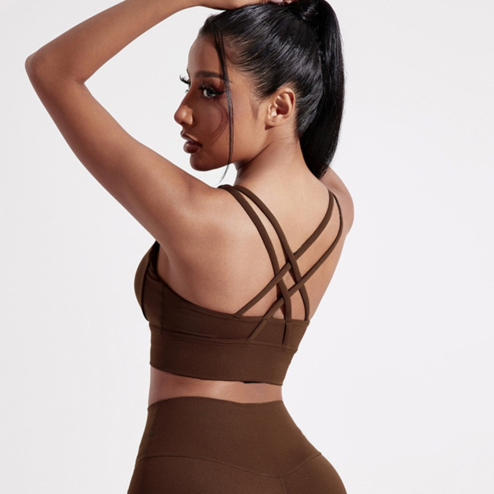 Solid Color Women Cross back Fitness sport Bra high