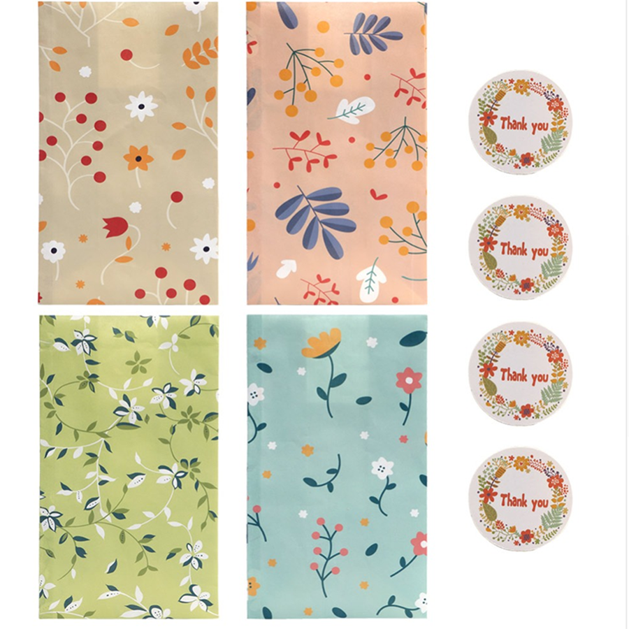 2/24PCS Plant Pattern Gift Paper Bags for Candy Cookie Bakery