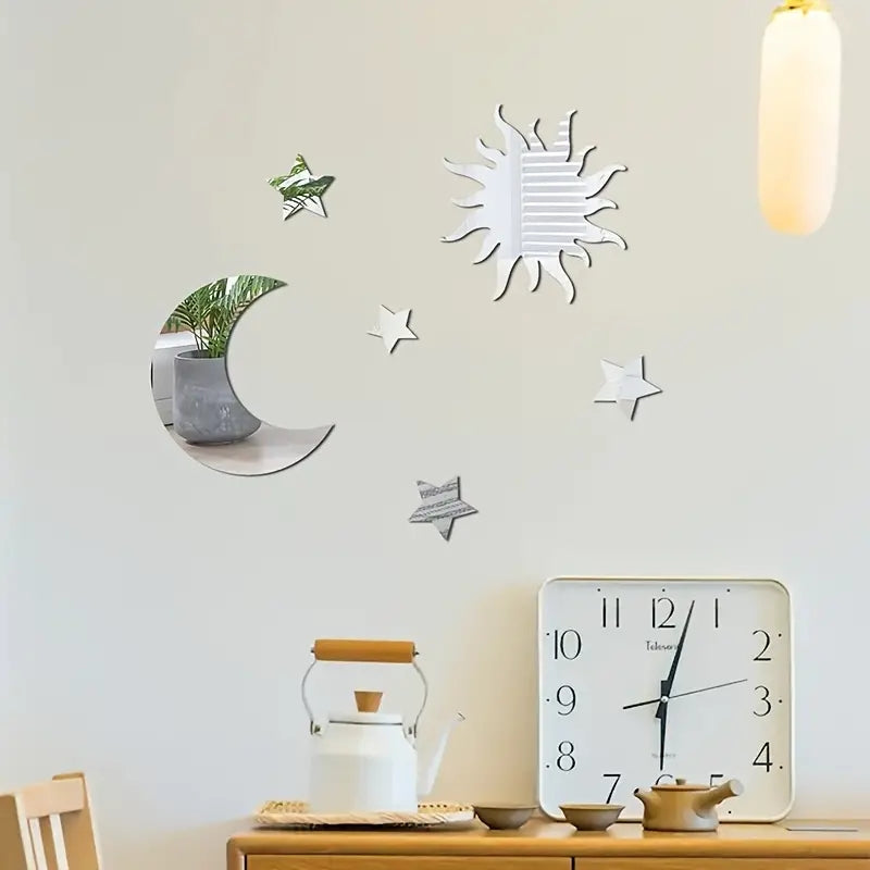 6pcs Star & Moon Combination Mirror Wall Sticker