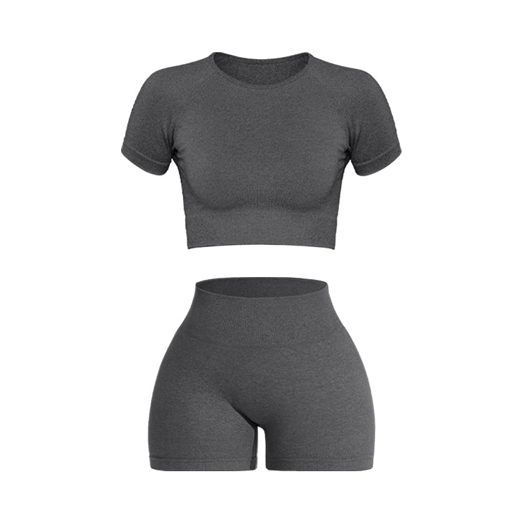 2PCS Women's Sports Yoga Set Seamless Ribbed Knitted Fitness Sportswear