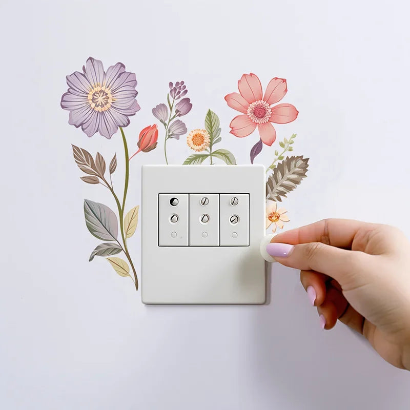 Beautiful flowers Switch Wall Sticker PVC Removable Waterproof