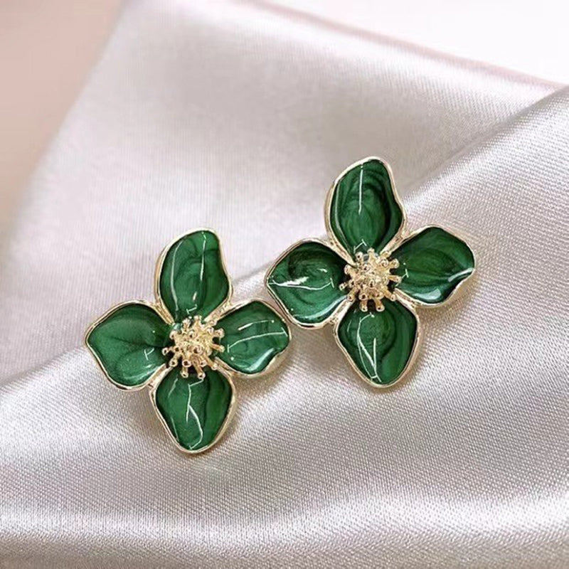 Hibiscus Dropped Glaze Flower Stud Earrings for Women
