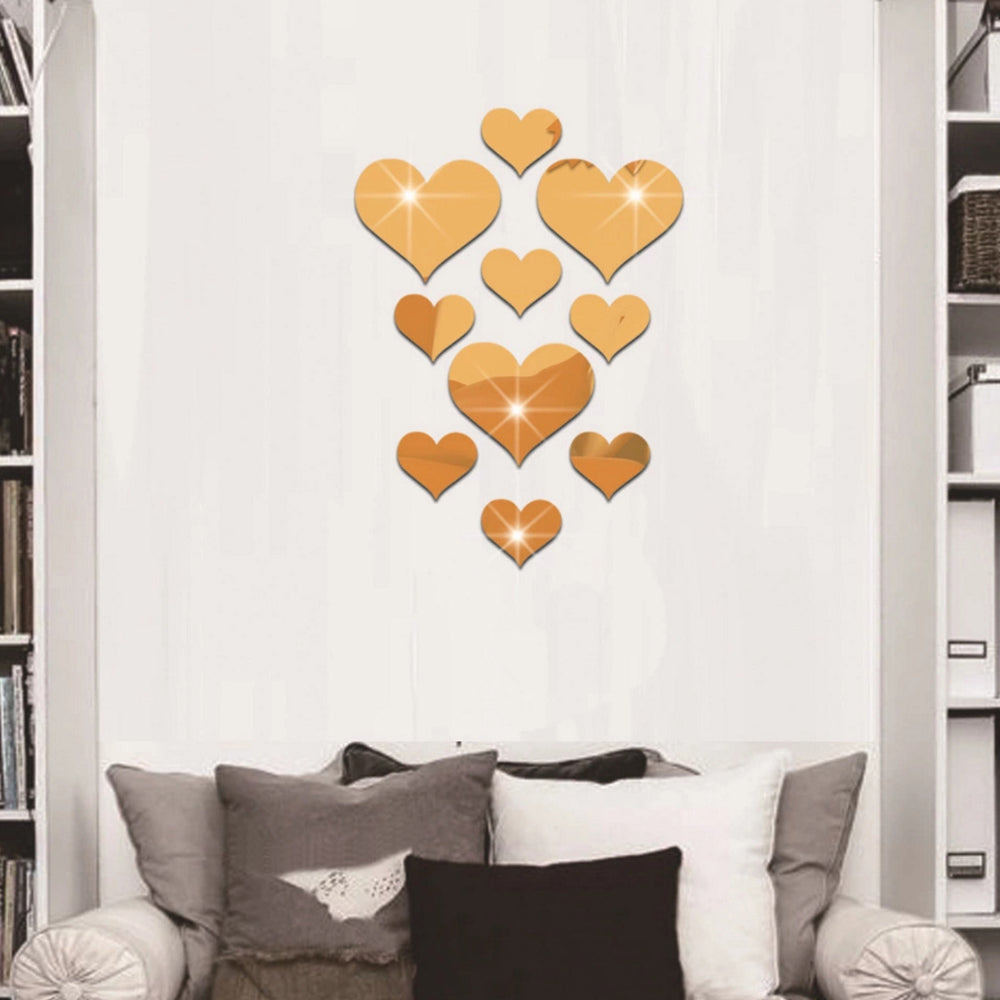10Pcs/Set Durable Love Heart Stickers Wall Sticker Mirror