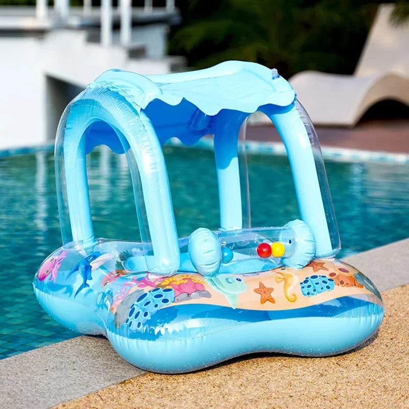 Baby Swimming Float with Sun Canopy Toddler Inflatable Swim Ring