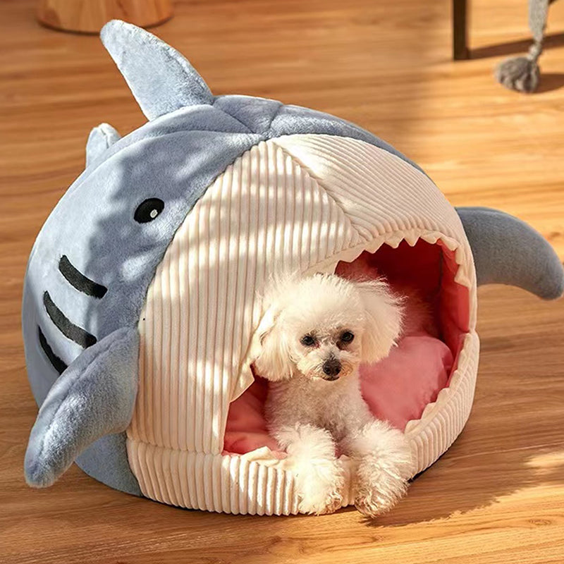 Warm Cat Beds Cartoon Shark Pet Cave Beds Sweet Kittens Basket Cushion Cat Pillow