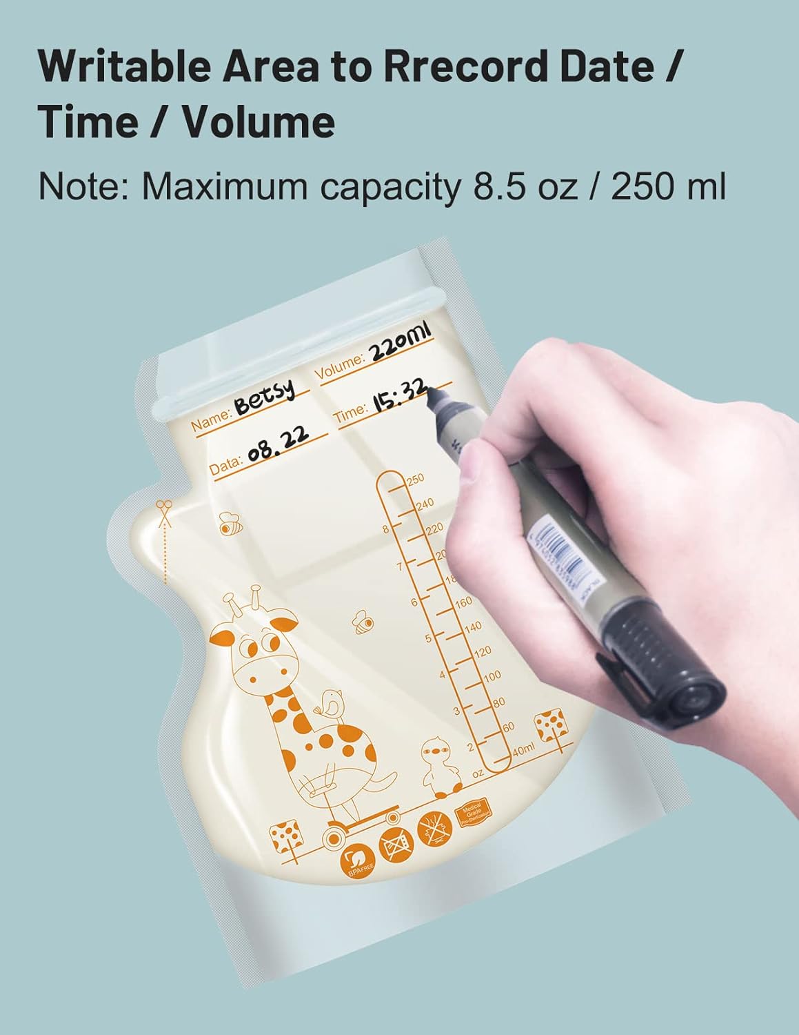 100  Pack Disposable Breastmilk Storage Bags 250ml