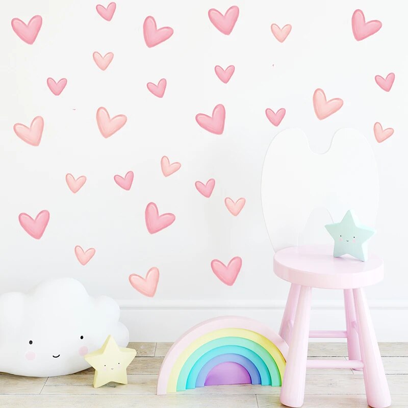 60Pcs Soft Pink Big Small Heart Shape Wall Stickers