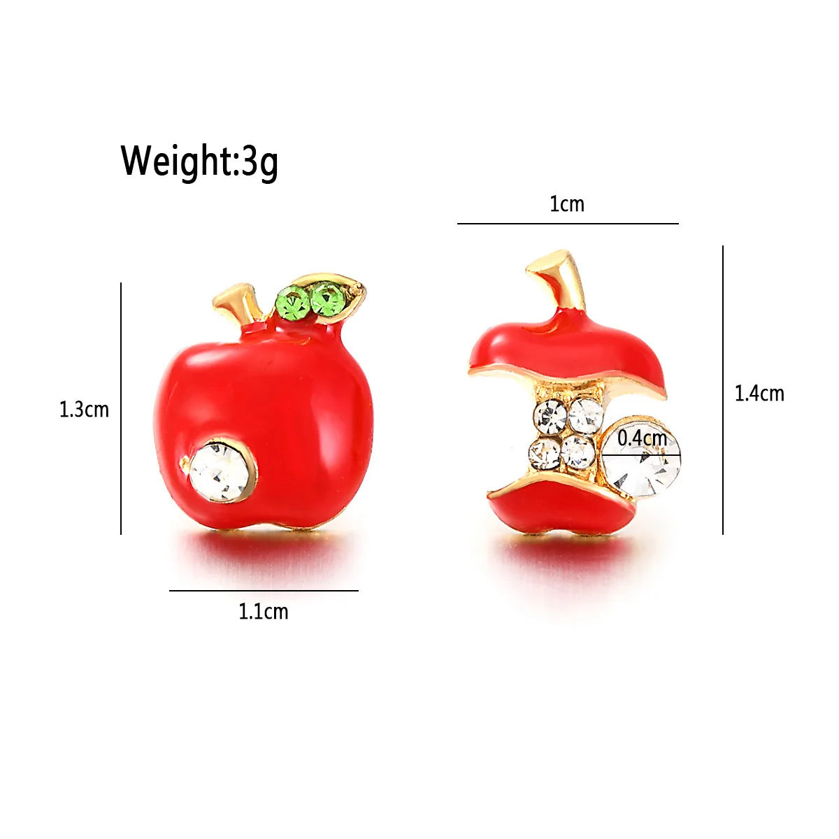 Cute Apples Earrings Women Red Green Asymmetric