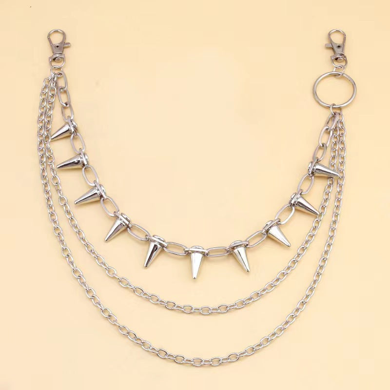 Punk Spike Rivet Layered Metal Chain Keychains For Men Women