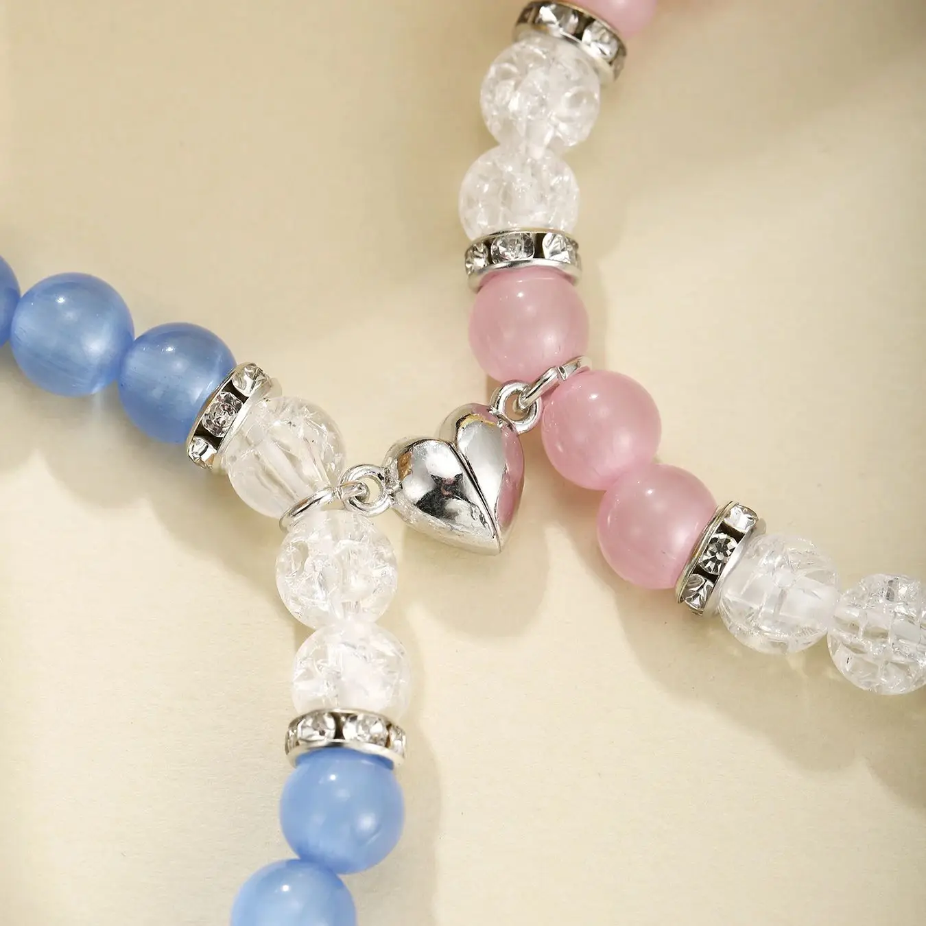 2 pcs of Blue and Pink Beads Cute cat Pendant Heart Shape