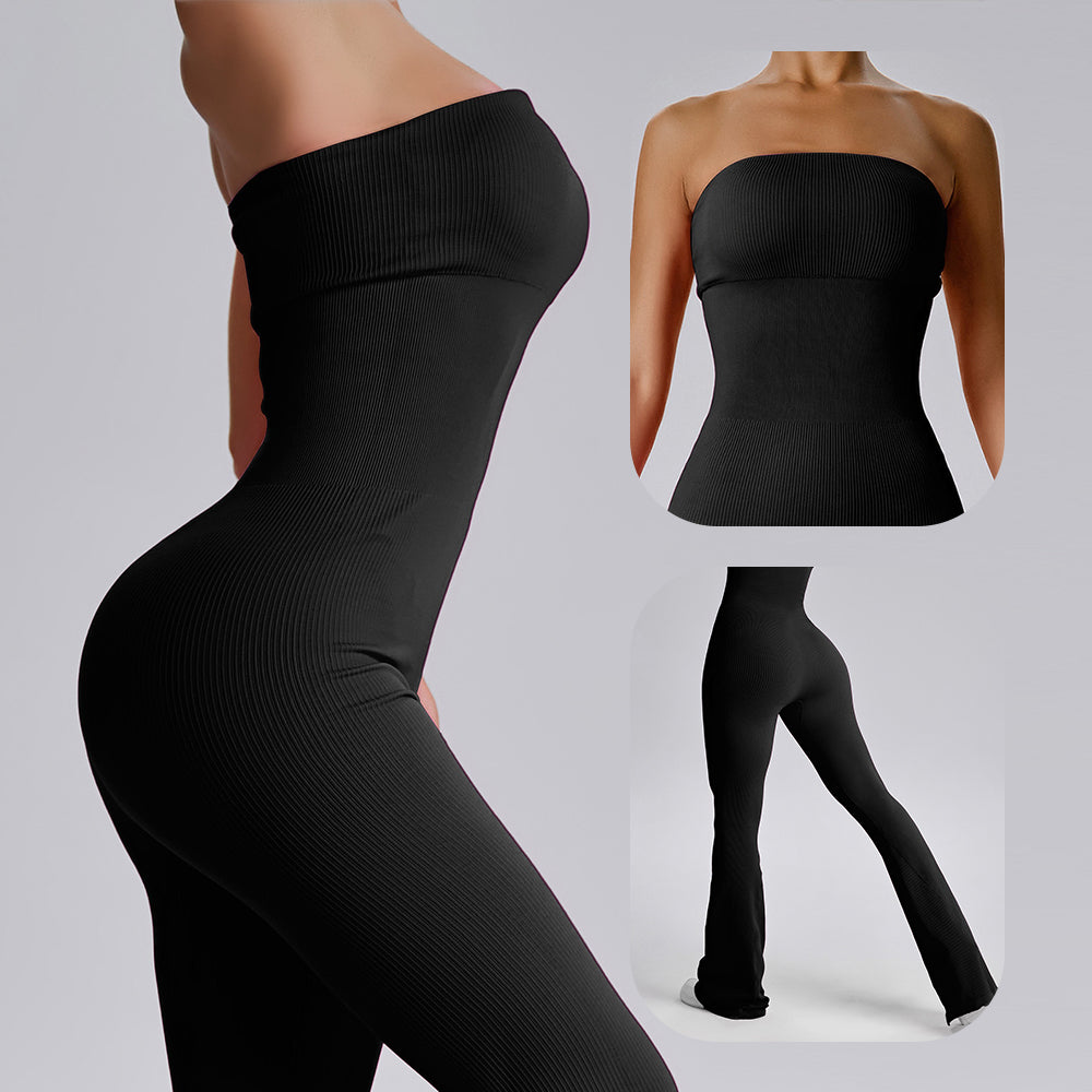 Women's strapless yoga suit seamless wide leg jumpsuit