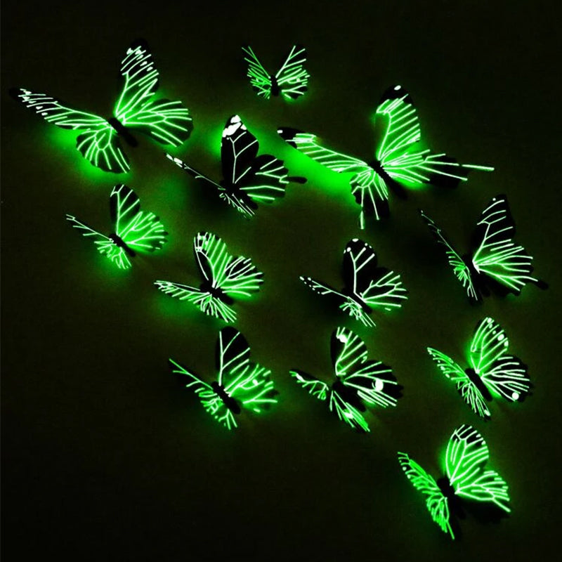 New 12Pcs Fashion 3D Luminous Butterfly Creative Wall Sticker