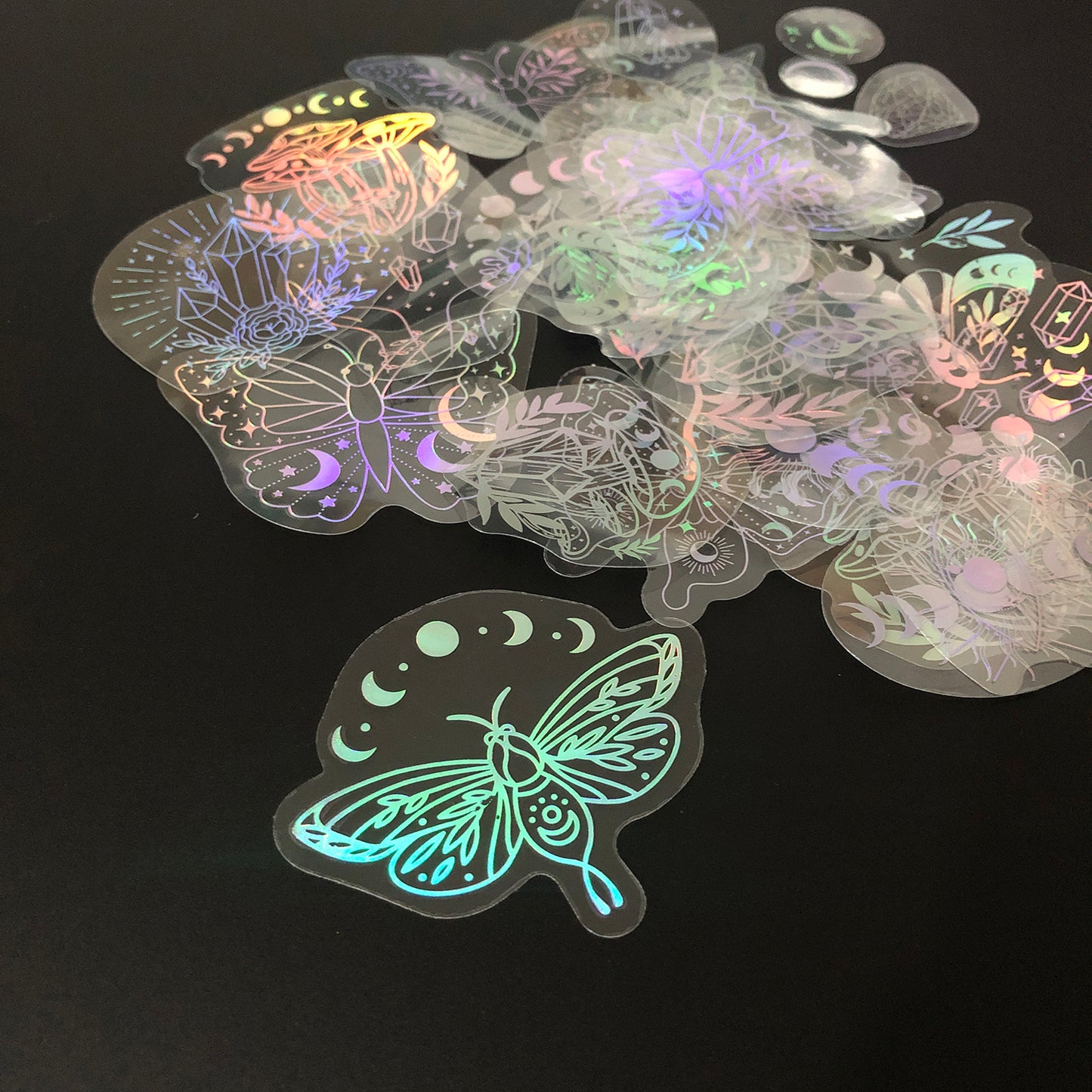 40pcs Holographic Glitter Stickers PET Transparent Shiny