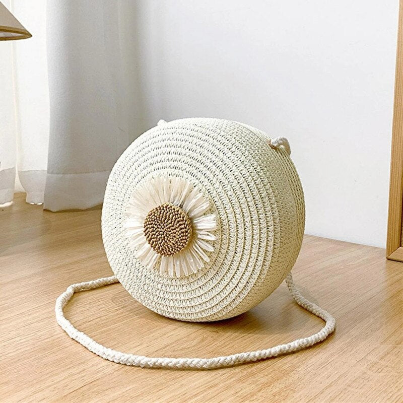 Flower Graphic Circle Straw Bag